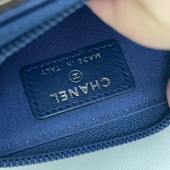 Chanel Lambskin leather Quilted Boy Zip Around Coin Purse Wallet Blue w/dust bag - Picture 15 of 16